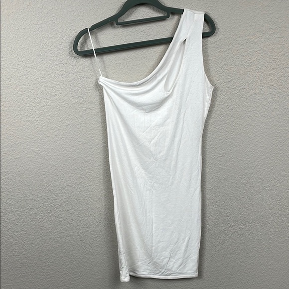 Naked Wardrobe White Bodycon One Shoulder Dress Slit Neck Sz L - Picture 3 of 12